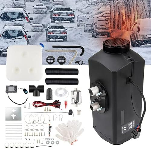 Fesuda 12V Dieselheizung, 5KW Standheizung Air Diesel Heizung mit LCD Schalter Fernbedienung Schalldämpfer, Luftheizung für Auto RV Boote LKW KFZ PKW Wohnmobil(Dunkelschwarz)