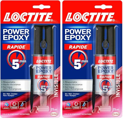Loctite Colle Power Epoxy Rapide 5 Minutes 25 ml, Colle epoxy réajustable, forte résistante avec seringue auto-mélangeuse, colle résine epoxy transparente