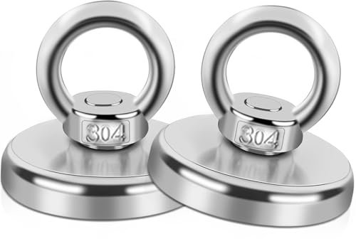 Magnete Stark, 65KG Neodym Magnete Extra Stark Magnetfischen, Groß Stark Neodym Ösenmagnet Magnethaken, Neodymium Magnet mit Senkloch-Augenschraube für Werkstatt, Teichbergung, Kreuzfahrt,42mm 2Stück