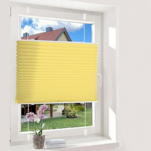 Oubo Plissee Klemmfix ohne Bohren, Gelb 90 x 130cm(BxH), lichtdurchlässig & Blickdicht Jalousien Easyfix, Faltrollo für Fenster & Tür