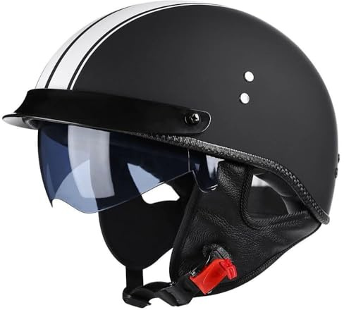 Mezzo Casco Jet Caschi Moto Retrò Casco Scodella Portatile, ECE Omologato Mezzo Elmetto da Moto Retrò con Pare-soleil Rétractable per Uomo Donna Biker Cruiser Scooter Touring(1,XL(61~62CM))