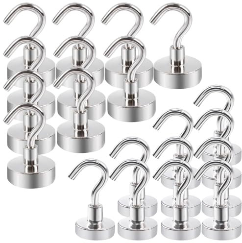 OCEUMAOA Magnetic Hooks Heavy Duty Strong Neodymium Magnet Hooks Magnet with Hook for Kitchen Fridge Classroom Office Camping Accessories Silver 16mm-10PCS+20mm-10PCS