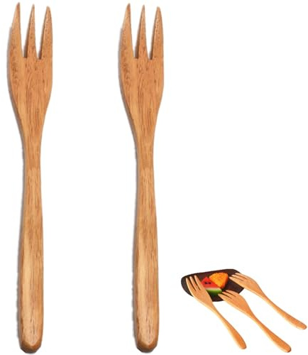 DKJEkdje Wood Fork for Cooking, Meat Serving Forks Salad Servers Spaghetti Forks for Eating Cooking,Reusable Handmade Natural Wood Flatware, Perfect for Dessert, Safe & non-toxic for Kids