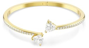 Swarovski Mesmera Bangle Bracelet, Clear Heart-Cut Crystals in a Gold-Tone Finished Setting, Size L, Part of the Mesmera Collection