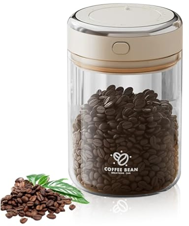 WANDGU 1100 ml Tarro de almacenamiento para café: lata de café hermética, tarros de almacenamiento con tapa de vacío, recipiente con válvula de salida e indicador de fecha para granos de café, té