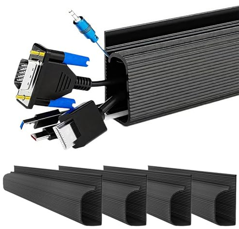 Under Desk Cable Management, Black No-Drill Trunking Self Adhesive Raceway, J Channel Desk Cable Organizer Cord Hider for Office PC Electric Wire Tidy, 40cm, 4 Pack