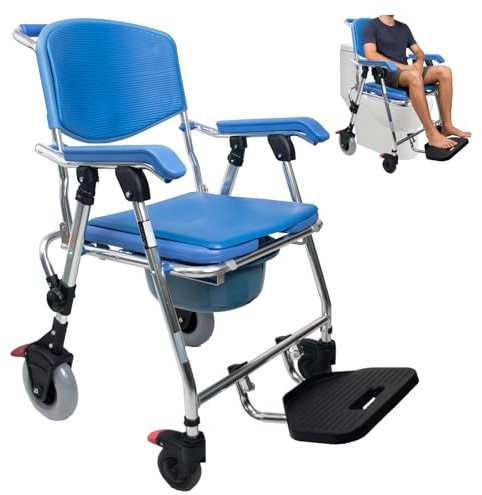 BOVDC Silla Ducha WC con Ruedas Plegable, 150kg