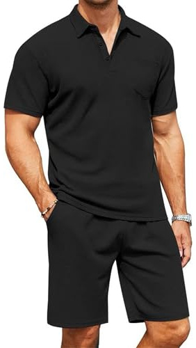 QUNERY Conjunto Hombre Verano 2 Piezas Conjunto Slim Fit Polo y Pantalones Cortos Negocios Chándal de Ocio con Bolsillos