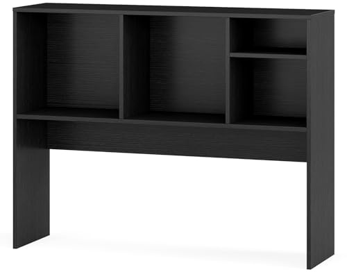 SFAREST Desktop Bookshelf Organiser, Multipurpose Wooden Countertop Bookcase with Storage Cubbies, Freestanding Display Hutch Shelves for Bedroom Home Office (Black, 94 x 25 x 73cm)