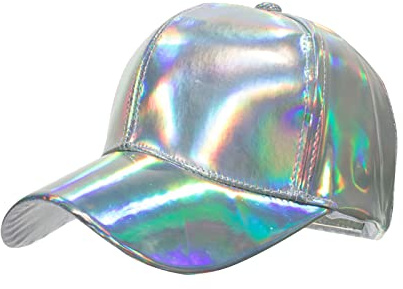 UIKIFY Shiny Metallic Faux Leather Baseball Cap Women Men Glitter Holographic Rainbow Reflective Hip Hop Hat Adjustable Strapback Peaked Hat Galaxy Rave Caps