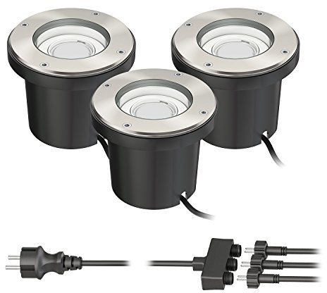 ledscom.de Boden-Einbauleuchte BOS für außen schwenkbar Edelstahl rund IP67 150mm Ø inkl. 18,51W LED Lampe je 430lm warmweiß 3er Set