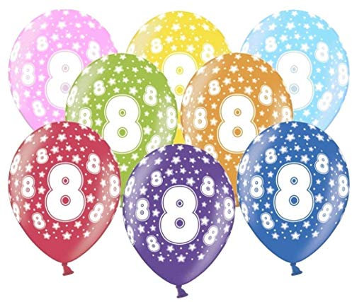 10 kunterbunte Luftballons 8. Geburtstag Ballon 8 Jahre Made in EU Metallic Größe 30cm Deko Luftballons 8 Geburtstag Mädchen Junge Ballon Zahl 8