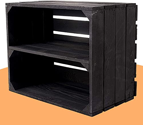 Caja de frutas negra con estante intermedio, 50 cm x 40 cm x 30 cm, estantería de madera, estantería para zapatos, sistema de estantería, caja de madera, cajas de vino, zapatero, estantería clásica