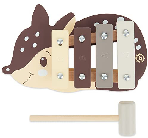 Bieco Kinder Xylophon in REH-Design | Musikinstrumente für Kinder ab 1 Jahr | Süßes Musikspielzeug Baby | Glockenspiel mit Schlägel | Xylophon 1 Jahr | Baby Musikinstrumente