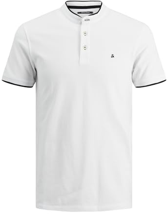 JACK & JONES Jjepaulos Mao Polo SS Camisa, Blanco, M para Hombre