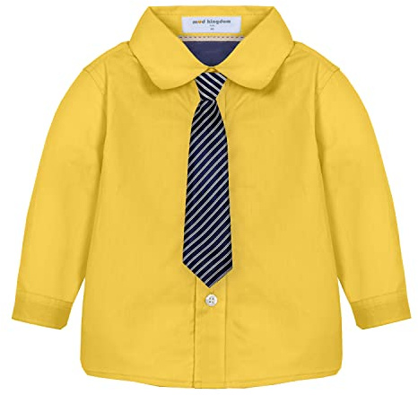 Mud Kingdom Chemise à manches longues avec cravate pour garçon, Uni L Jaune, 6 ans