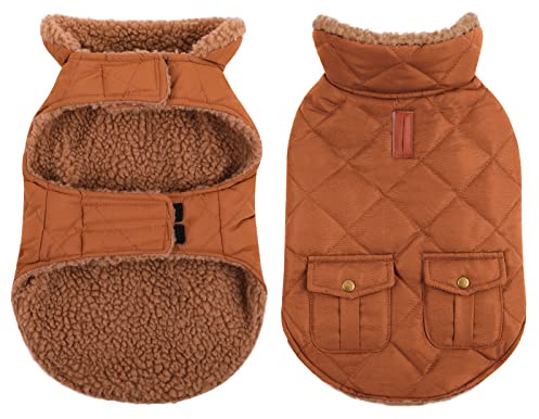 CITÉTOILE Vattentät hundrock, varm vinterkappa vinterjackor med fleece för små/stora/medelstora hundar, hundjacka, hundkläder, hundtröja, hundrock för chihuahua tax, brun, M
