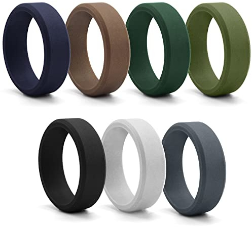 Flongo mäns ring män silikonringar sigillring bandring tumring set, gummiband förlovning förlovningsringar bröllop sigill ring herrtillbehör, Silikon