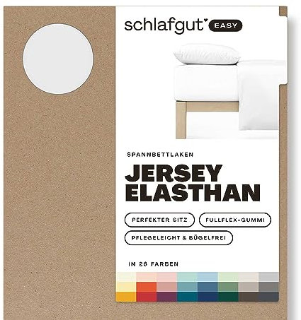 Schlafgut Easy Jersey Elasthan Spannbettlaken 140x200 bis 160x220 Full-White, Spannbetttuch aus superweicher Baumwolle mit Elasthan