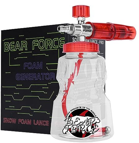 BEARFORCE - Cañón de espuma de acero inoxidable para lavadora a presión con conector rápido de 1/4 pulgadas y boquilla de 1.25 mm y 1.10 mm, lanza de espuma de nieve ajustable con tanque de jabón de 1
