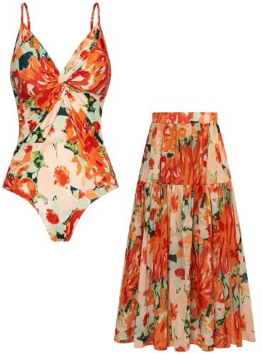 GRACE KARIN Trajes de baño de una pieza para mujer con falda de cobertura, control de abdomen y cuello en V