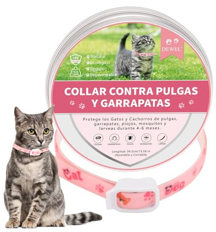 DEWEL Collar Antiparasitarios Perros, Collar contra Pulgas, Garrapatas y Mosquitos, Collar Antipulgas para Perros y Gatos 6-8 Meses, Collar para Perros y Gatos (Rosa, S)