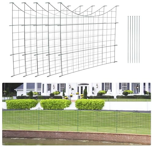Duisrech Teichzaun Gartenzaun 22 Stück Metall Gitterzaun - Zaun für den Garten, Steckzaun Set - 10 Zaunelemente 12 Befestigungsstäbe (Unterbogen), Länge 7,5 m Metallzaun Grün