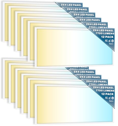 Sunco 12 Pack 2x4 LED Flat Panel Light Drop Ceiling Office Fixture, 7700 LM, Selectable Features, 40W/50W/60W, 4000K/5000K/6000K, Dimmable (0-10V), Dustproof ETL.