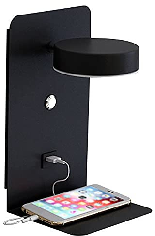 hoaker Reading Wall Light with USB Port Charging Rack Bedside Lamp with Switch -Black