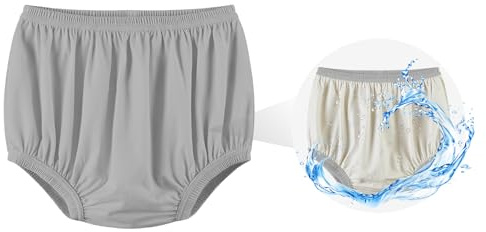 EEOST Adult Diaper Cover for Incontinence Noiseless Leak-Protection Underwear Plastic Pants Over Diapers Waterproof Rubber Pants (Gray, L(Men Size))