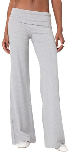 Nicoxijia Pantalon de yoga évasé pour femme avec plis, leggings évasés, pantalon à fond cloche Y2K, pantalon large décontracté à taille basse, gris, M