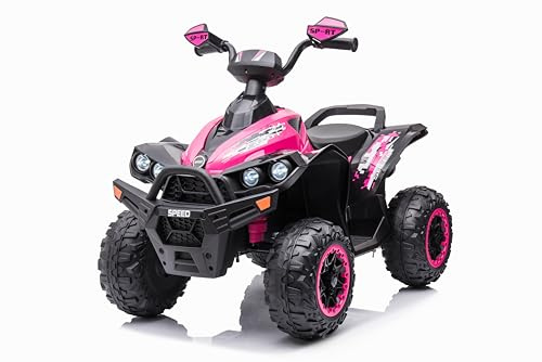 FINOOS - Quad eléctrico para niños de 12V, Python, con Luces LED, batería de 12V y 10Ah, Ruedas Blandas de EVA y Asiento de Cuero para niños de 2 a 4 años (Rosa)