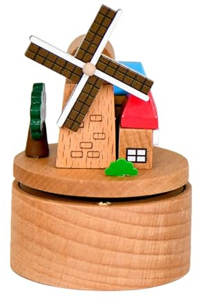 JDNH Boîtes à musique rotatives en bois fabriquées à la main, décorations de vacances, Père Noël, moulins à vent, arbre de Noël, anniversaire, couple musical et enfants