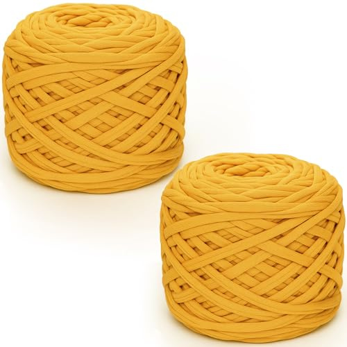 Hilo grueso de 285 g x 2 para ganchillo, tejido elástico de ganchillo de 2 cm de ancho, hilo de punto a mano para cojín de ganchillo, muñeca, cesta, bolsa y manta (amarillo claro)