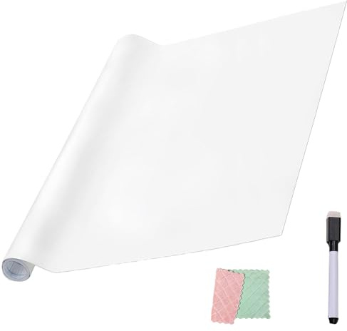 Pellicola autoadesiva per lavagna bianca, rimovibile senza residui, riutilizzabile, ritagliabile, facile da pulire, adatta per pareti, scrivanie e vetri (45 cm x 5 m)