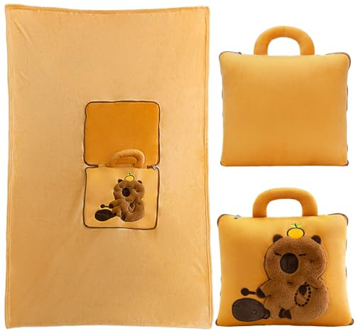 FCXVXCL 2 in 1 Cuscino e Coperta, Capybara Coperta Cuscini 2 in 1 Morbida Copertas in Flanella per Bambini e Adulti, Cuscini e Copertas da Viaggio per Divano, Casa, Auto 100x160 cm-B