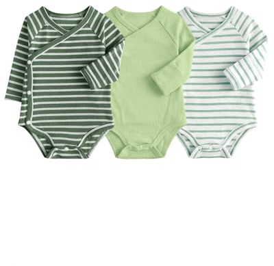 JiAmy Baby skötbody set 3 delar med kuvertärmar och pumpbyxor med fötter bomull nyfödda set 0–12 månader, Gröna toppar, 9-12 månader