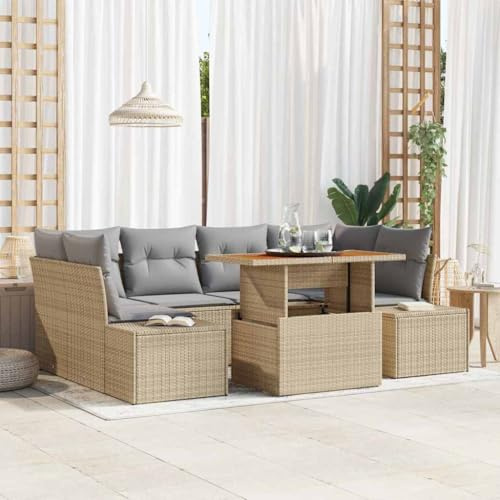 Mimdixy Muebles de exterior de jardín para balcón, grupo de comedor, 7 unidades, color beige y gris, 100 x 55 x 73 cm, para jardín, terraza y balcón, fácil de montar