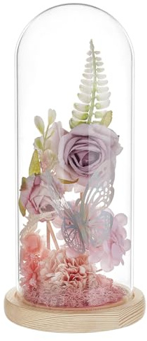 BENECREAT Campana de cristal con forma de arco con base de madera, cúpula expositora de cristal transparente de 25 x 9,5 cm para decoración del hogar, plantas, objetos de colección y recuerdos, navajo