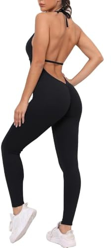 BKEPDY Mono Mujer Cuello en V Sexy sin Manga Largo Deportiva Jumpsuit Una Pieza sin Espalda para Yoga Gym Fitness