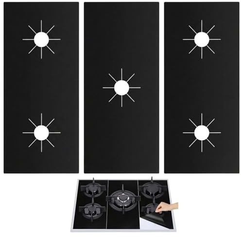 GVSS 3 Pièces Protections de Cuisinière à Gaz Anti-Adhésives 53x27cm,5 Trous,Résistantes à la Chaleur et Lavables,Housses de Protection Anti-Saleté pour Nettoyage Rapide de la Cuisinière