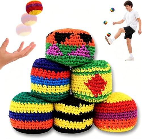 Crochet Footbag Set,2026 New Knitted Kick Balls for Kids & Adults, Colorful Juggling Toss Bags, Handmade Footbags for Outdoor Games, Party, Playground & Travel (6PCS)