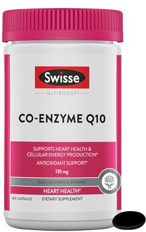 Swisse CoQ10 Supplement Co-Enzyme Q10 | 6 months Supply| Coenzyme Q10 Supports Heart Health and Ubiquinol Cellular Energy Production | CQ10 Antioxidant Support| Co Q 10 Supplement 135mg | 180 Softgels