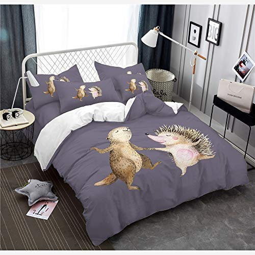 REALIN Bettwäsche Igel Bettbezüge Set 3DDer Tierigel Und Der Maulwurf Tierkinder Und Mädchen Muster Bettbezüge/Kissenbezüge/Bettlaken,Geschenk Für Kinder,Kleinkinder,Jungen,Mädchen