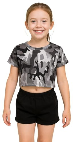 A2Z 4 Kids Girls Crop Top Plain T Shirt Soft Feel - New Crop Top Plain Camo Charcoal 7-8
