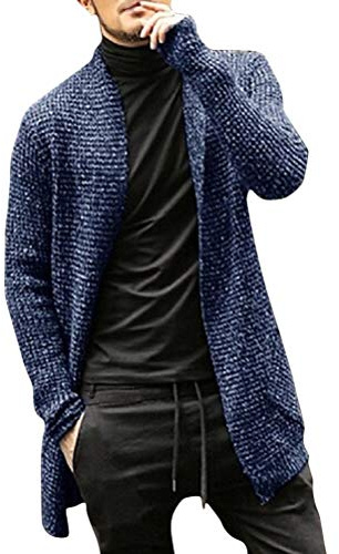 shownicer Homme Cardigan Outerwear Longue Tricoté à Manches Longue Manteau Long Slim Fit Gilet Pull Automne Hiver Décontracté Veste