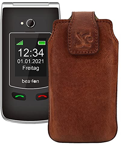 Suncase Original Tasche kompatibel mit Beafon SL645 Plus Hülle Leder Etui Handytasche Ledertasche Schutzhülle Case in antik Coffee