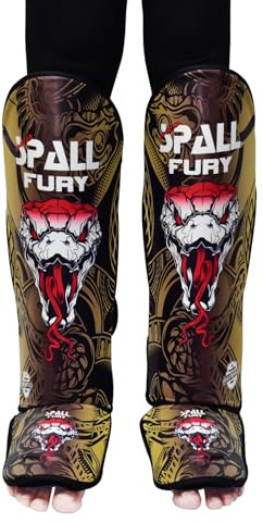 Muay Thai Shin Guards for Kickboxing Martial Arts BJJ Boxing Equipment MMA Training and Sparring Leg Guard with Instep Protection Pads (Fury-Golden, Large/XLarge)
