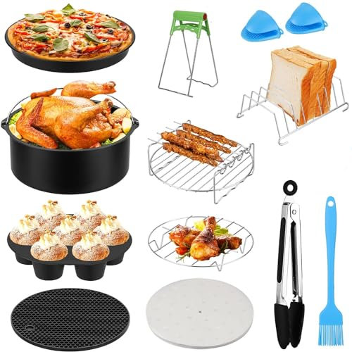 LieIe Airfryer Lot de 12 accessoires de friteuse à air chaud de 8 pouces - Kit d'accessoires pour friteuse à air COSORI Princess Ninja Philips Tefal 4,5L 5,2L 5,5L XL - Sans BPA - Revêtement