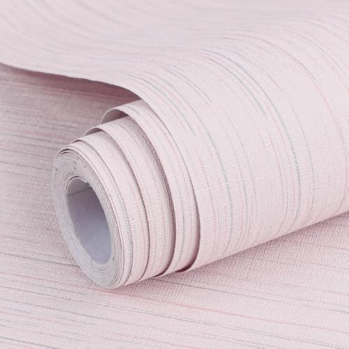 Arthome Papier Peint Adhesif Mural 60cmx5m Papier Peint Texturé Toile D'herbe Auto Adhésif Amovible Papiers Peints Pour Chambre Coucher Salon Plan Travail Revêtement Mural à Coller (Rose)